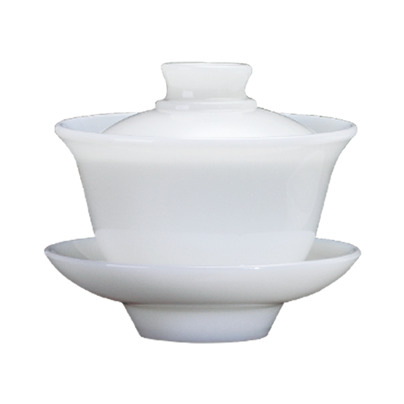 满玉 白玉瓷泡茶盖碗 加厚单个中式白瓷敬茶泡茶盖碗潮州功夫茶具 - 图2