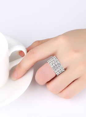 跨境外贸欧美风走创意夸张个性时尚外贸 韩版多排水指 弹力指环