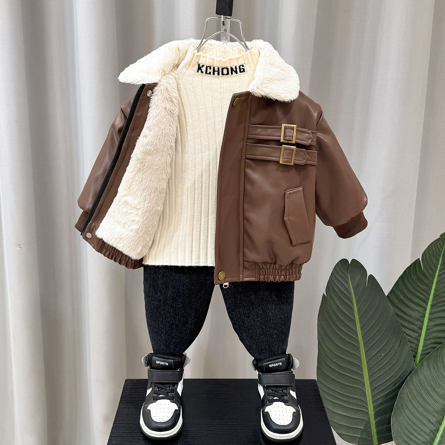 男童加绒皮衣外套秋冬2025新款帅气宝宝冬装皮夹克儿童加厚衣服潮,淘宝优惠券,粉丝福利购,淘宝优惠卷