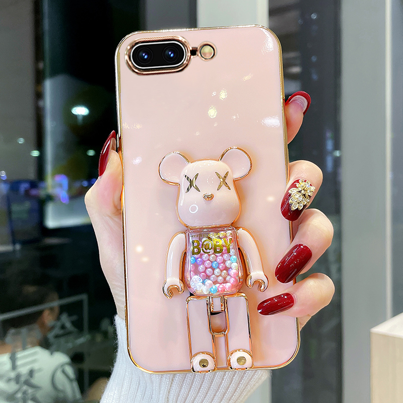 适用苹果7plus手机壳新款iphone7/8电镀糖果熊支架8plus硅胶防摔7p8p软壳6plus网红保护套6/6s情侣潮牌外壳 - 图0