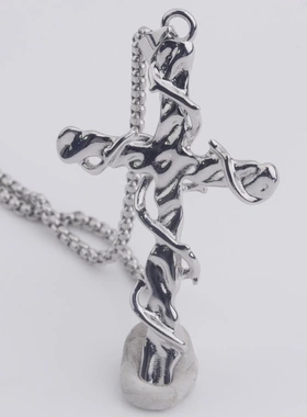 黑色荆棘十字架项链男女同款个性