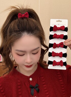 新年高品质蝴蝶结红色发绳秋冬加粗加厚高弹力甜美百搭发圈女头绳