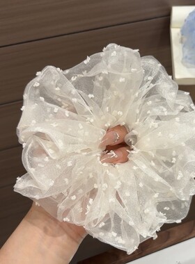 韩系温柔网纱波点头花发圈女仙气丸子头大肠发绳气质低马尾扎头绳