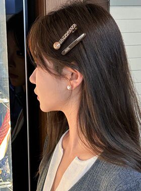 2026新款豹纹巧克力色对夹鸭嘴夹咖色珠珠韩版时尚发夹边夹女发饰