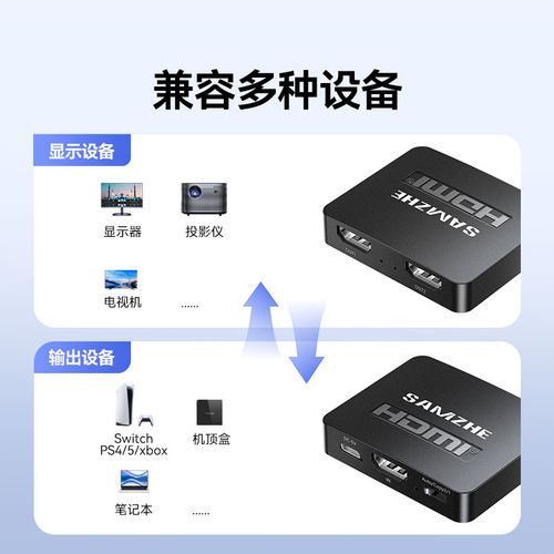 山泽hdmi分配器一分二分屏器同时显示相同画面4K高清笔记本电脑电视盒子一进二出视频共享器1进2出一拖二 - 图3