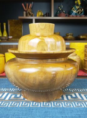 糌粑盒实木手工制作藏式特色产品
