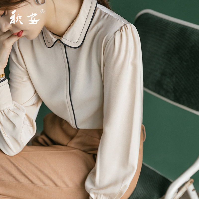 设计感小众黑边撞色2020秋新款衬衣 秋安衬衫