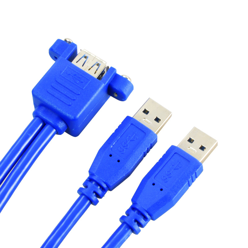 USB3.0双口延长线公对母带螺丝孔转接线带耳朵可固定机箱面挡板线双层两口A母重叠USB机箱面板U盘高速5GBPS - 图2