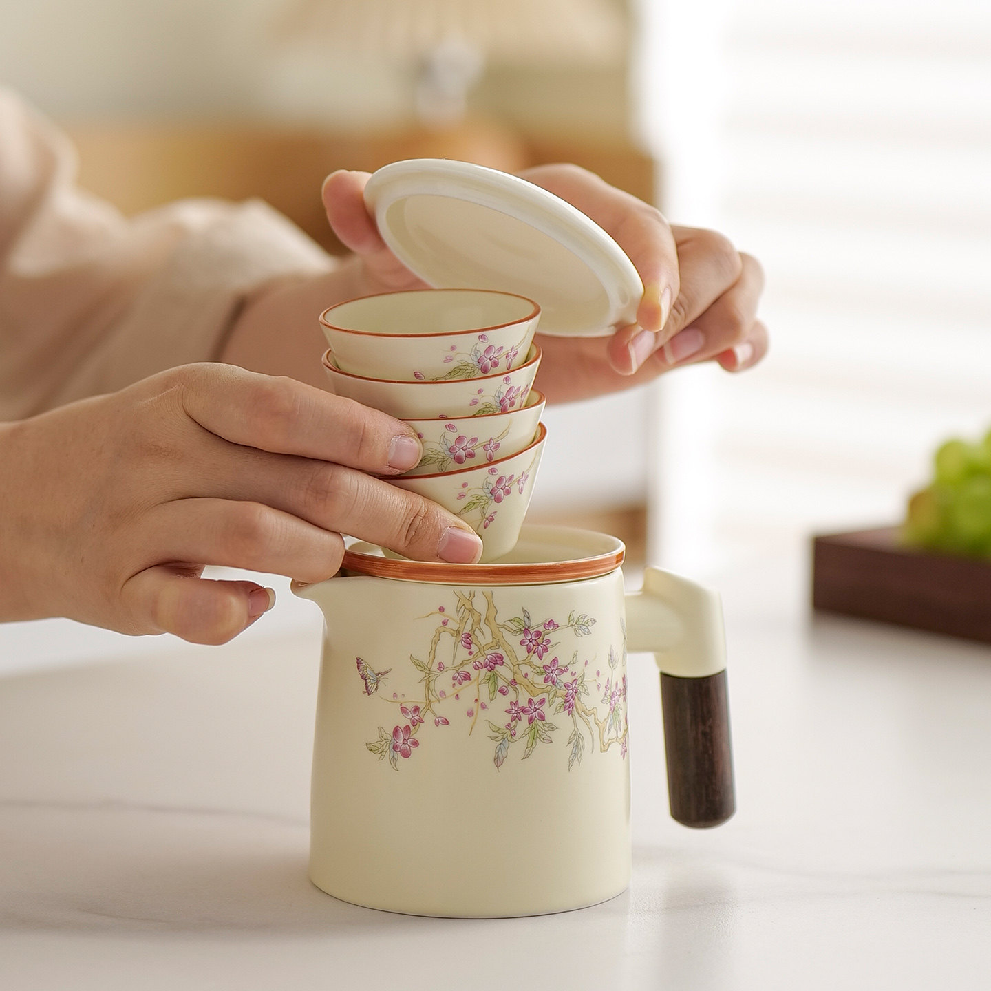 Ru kiln ceramic travel tea set portable set