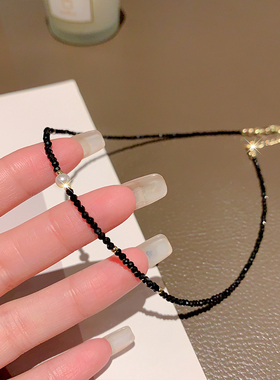 水晶珍珠锁骨链女精致项链颈链