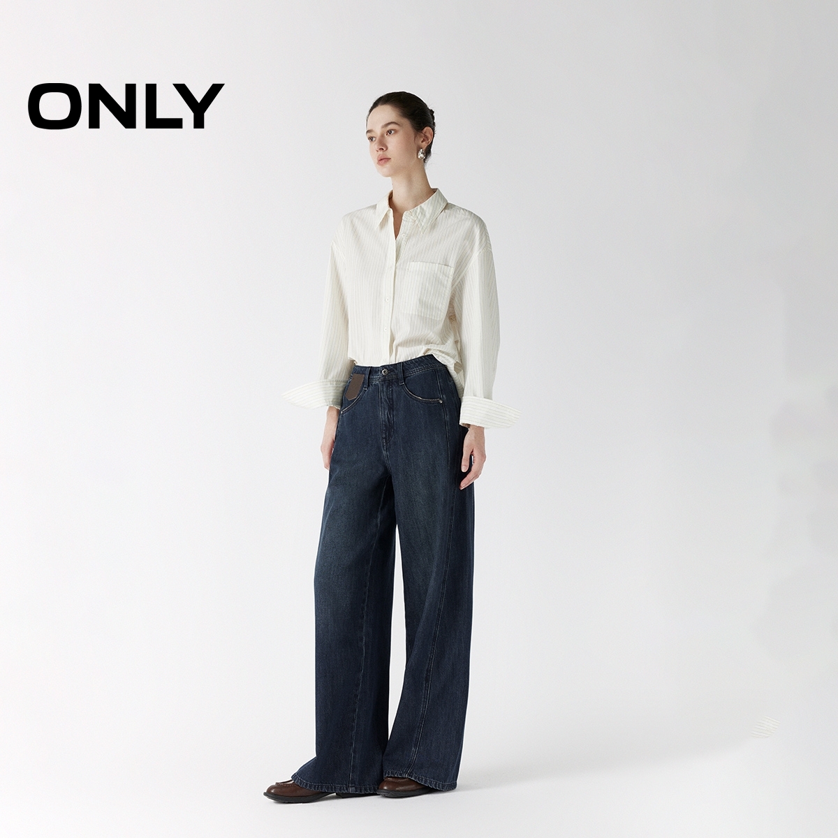 绫致ONLY25夏季新款时尚百搭高腰宽松长裤直筒裤牛仔裤女 - 图0