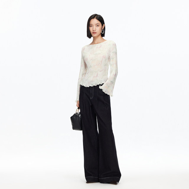 Lingzhi Vero Moda chiffon shirt ສໍາລັບແມ່ຍິງໃນດູໃບໄມ້ລົ່ນແລະລະດູຫນາວ, ພິມອອກໃຫມ່ bell-sleeved slim top, versatile, ຄົນອັບເດດ: ແລະ elegant
