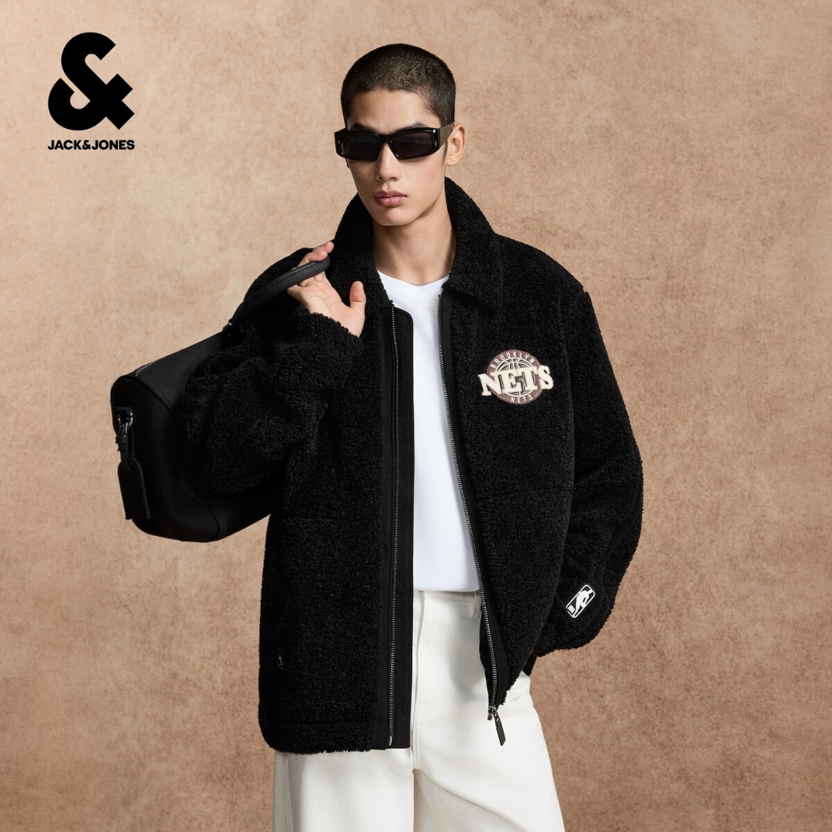 Lingzhi Jack Jones 2026 new autumn and winter men's cotton coat wool blend warm lapel embroidered jacket fashion