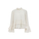 Lingzhi ONLY2026 Spring New Elegant Ruffled Trumpet Sleeves Thin Half Turtle Collar Lace Shirt for Women