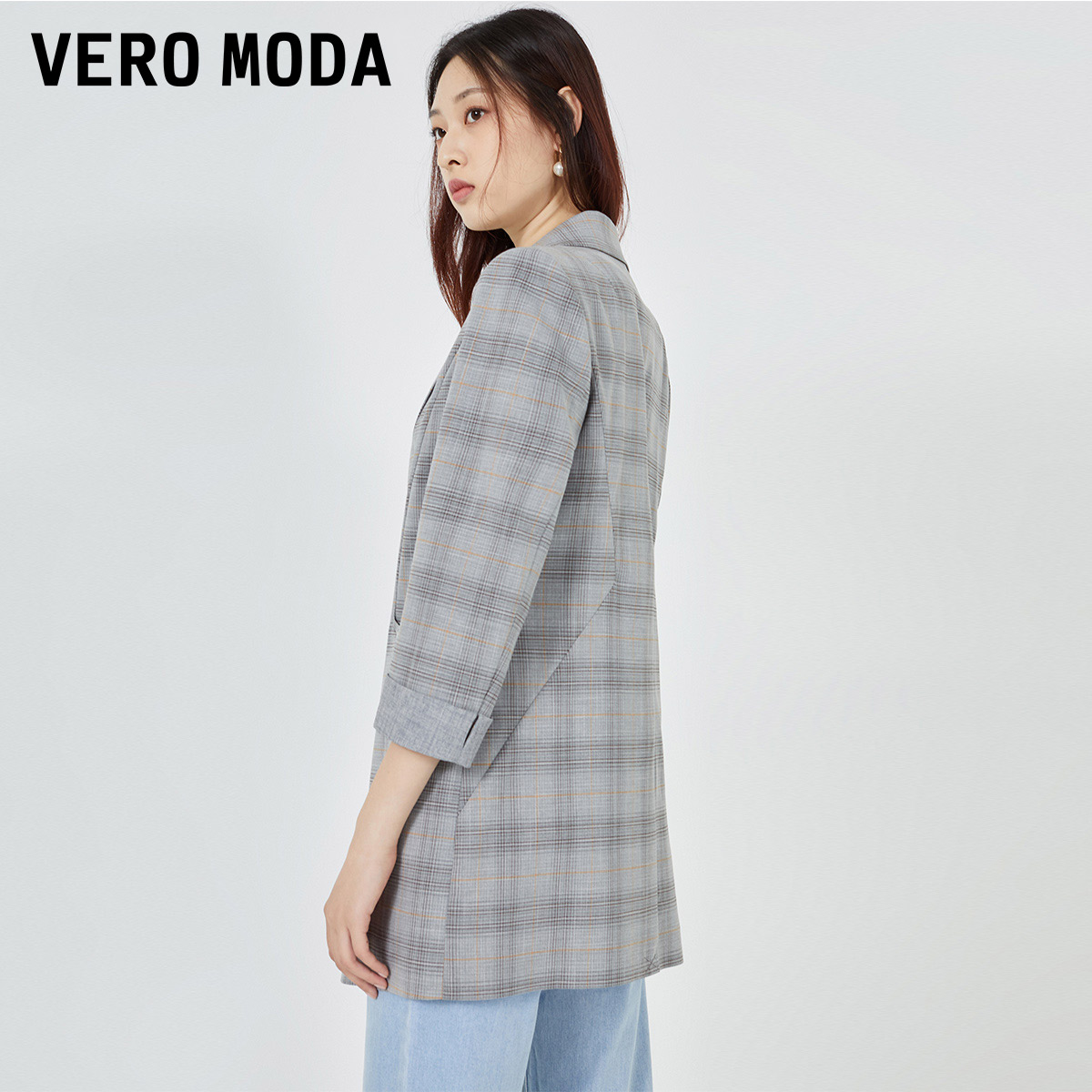 t区绫致Vero Moda2024春夏新韩版格纹通勤单扣西装外套女-图1