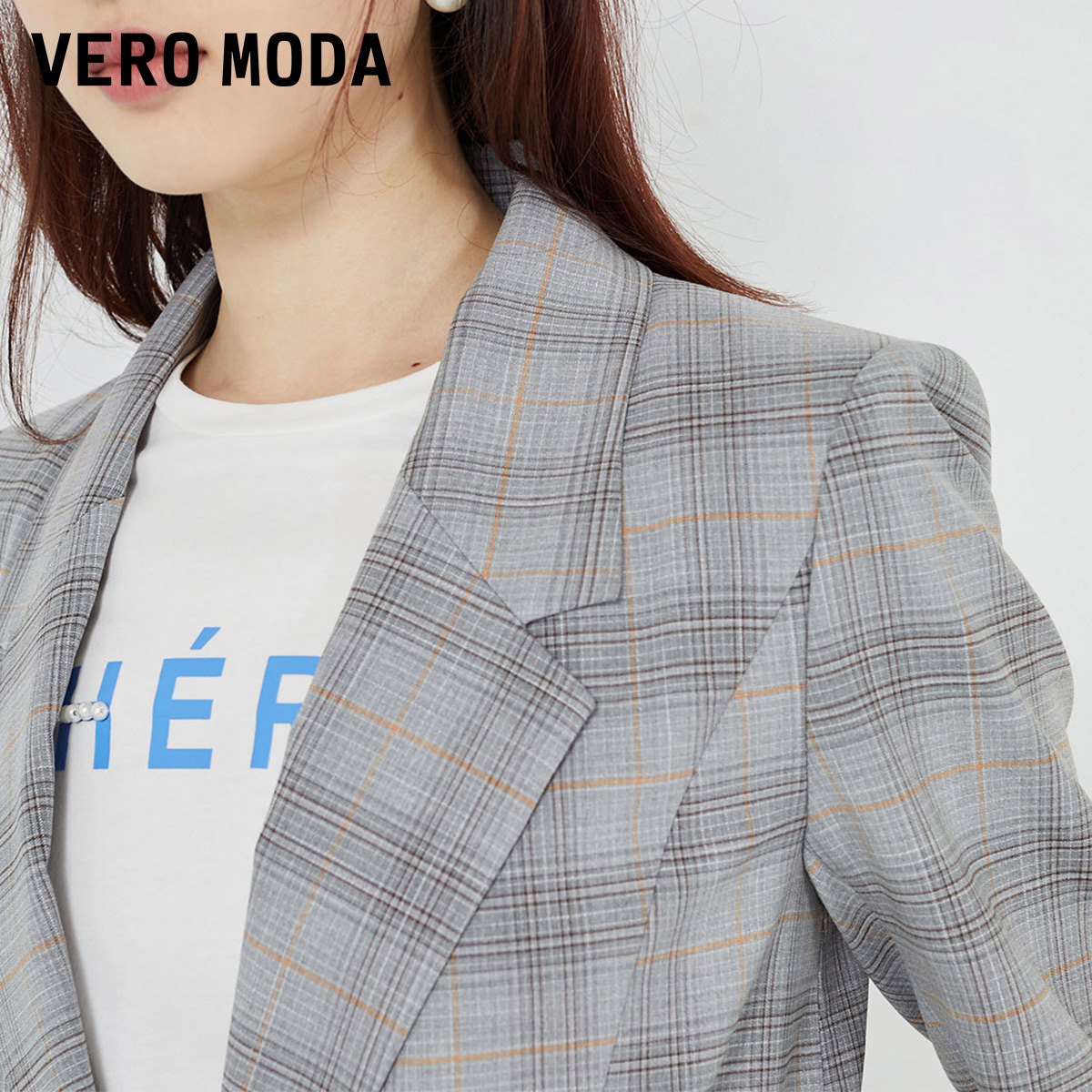 t区绫致Vero Moda2024春夏新韩版格纹通勤单扣西装外套女-图2