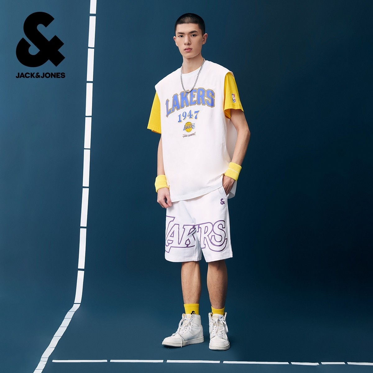 绫致杰克琼斯春季男士NBA联名湖人队时尚运动印花短裤,淘宝优惠券,粉丝福利购,淘宝优惠卷