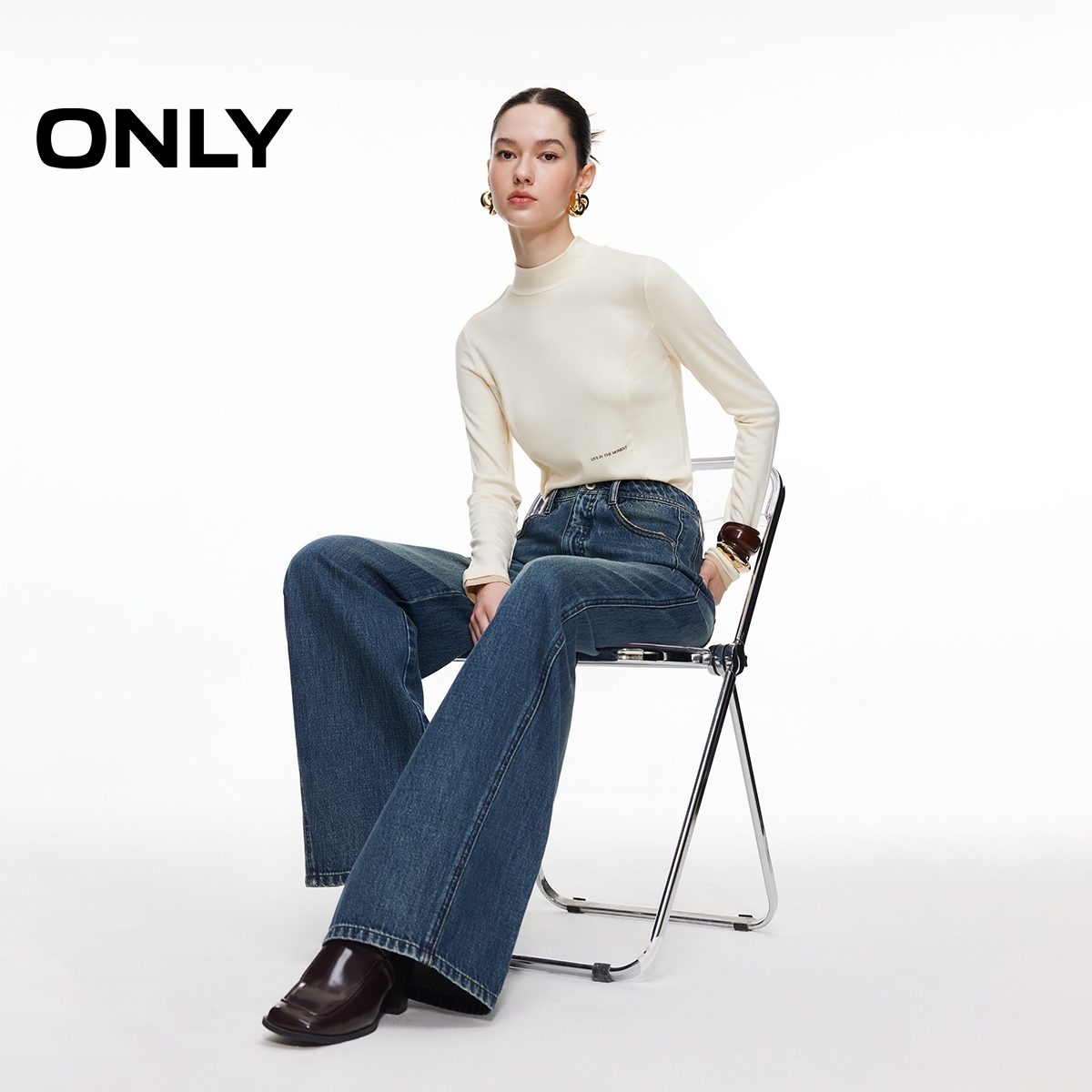 绫致ONLY25夏季新款时尚百搭高腰宽松长裤直筒裤牛仔裤女 - 图2