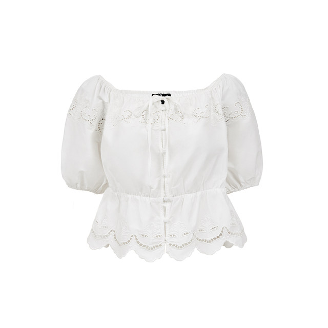 Vq zone Ayazhi Vero Moda top women's summer new style cotton elastic neckline button placket