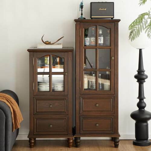 美式酒柜组合家具现代餐边柜实木单门柜欧式柜客厅靠墙轻奢小酒柜 - 图0