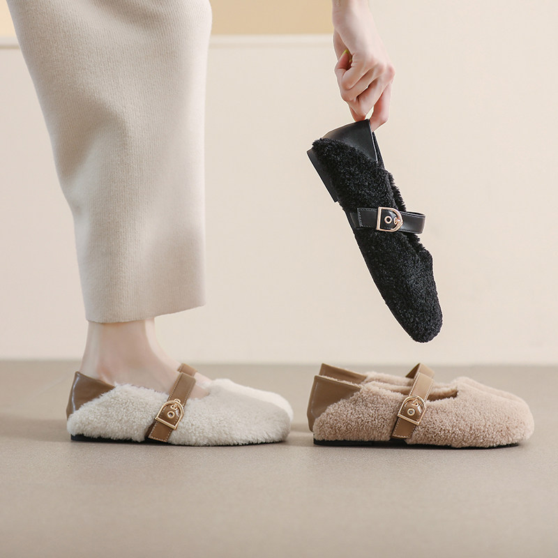 毛毛鞋女冬外穿2025新款羊羔毛豆豆鞋加绒平底棉鞋大码女鞋41到43,淘宝优惠券,粉丝福利购,淘宝优惠卷
