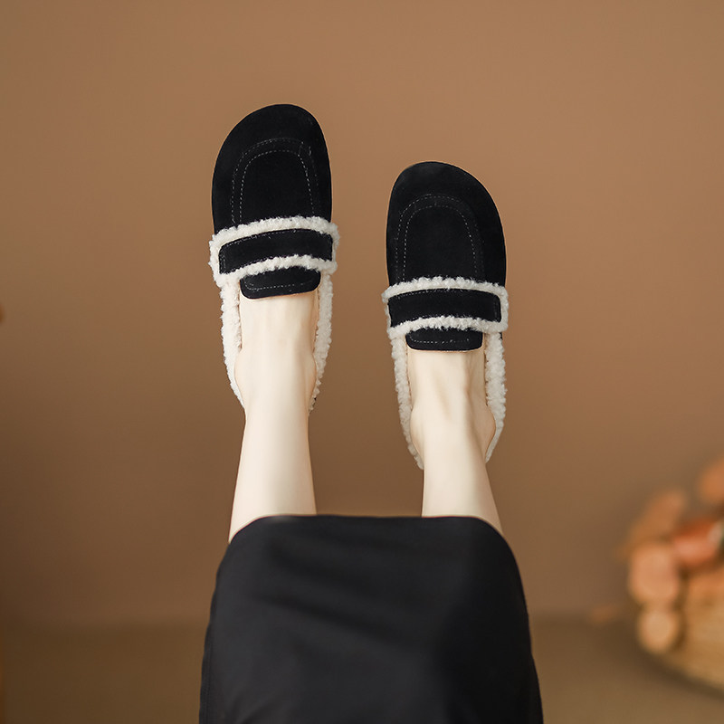 冬天勃肯鞋加绒毛毛鞋女外穿2025新款带毛豆豆鞋博肯鞋大码41到43,淘宝优惠券,粉丝福利购,淘宝优惠卷