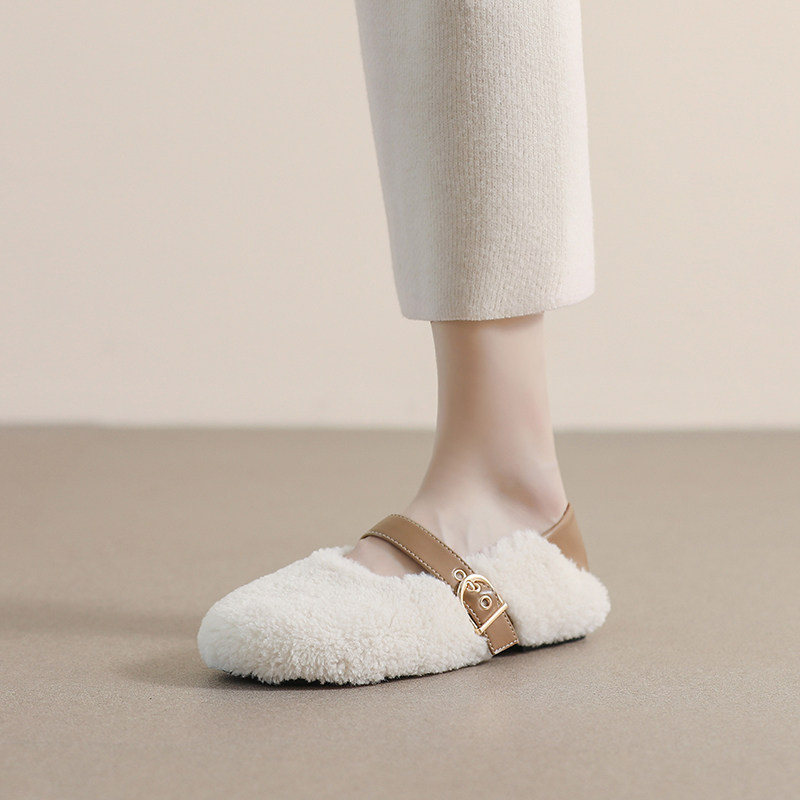 毛毛鞋女冬外穿2025新款羊羔毛豆豆鞋加绒平底棉鞋大码女鞋41到43,淘宝优惠券,粉丝福利购,淘宝优惠卷