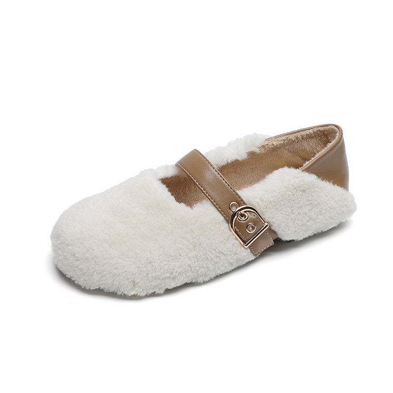 毛毛鞋女冬外穿2025新款羊羔毛豆豆鞋加绒平底棉鞋大码女鞋41到43,淘宝优惠券,粉丝福利购,淘宝优惠卷