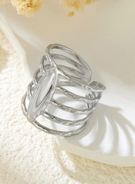 304不锈钢欧美潮流几何戒指女 精致氛围开口指环设计感食指戒现货