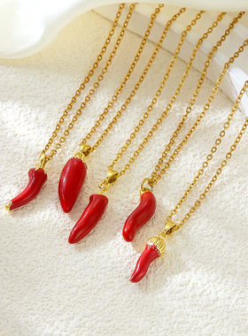 国风创意流行项链滴胶红色小辣椒吊坠百塔时尚气质锁骨链直销