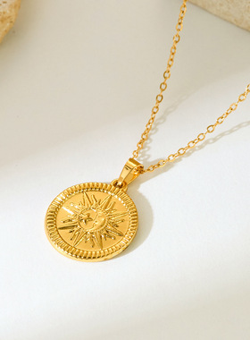 跨境不锈钢吊坠项链欧美时尚女式18k毛衣链潮流百搭首饰