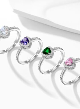 欧美新款个性潮流铜材质戒指时尚彩色锆石小爱心戒指手饰厂家直销