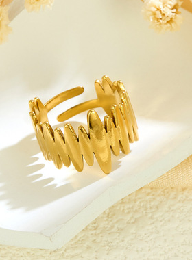 厂家直销跨境热卖柳叶不锈钢戒指女 ins风排列简约时尚开口手饰品