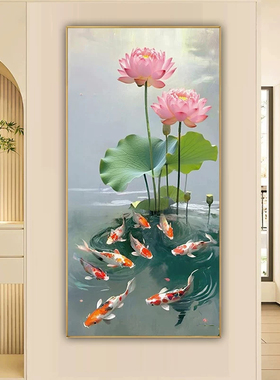 纯手绘九鱼聚财玄关客厅油画