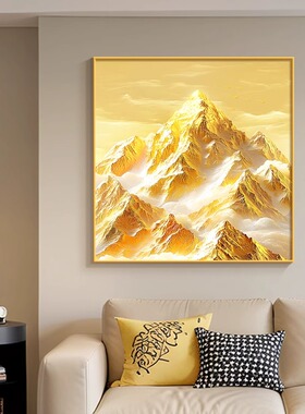 手绘油画 画背靠日照金山玄关客厅装饰画 画正方形饭厅挂画 画走