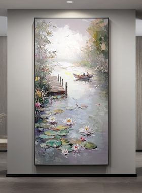 莫奈睡莲玄关手绘油画印象派世界名画临摹走廊过道挂画大芬村壁画