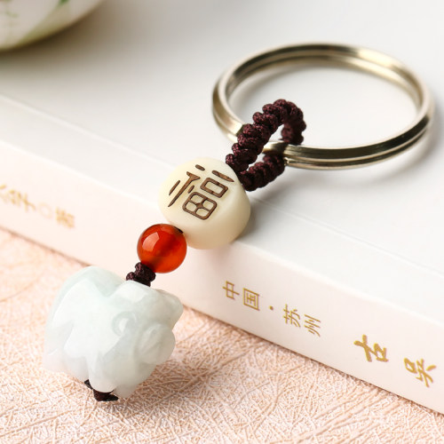 翡翠玉生肖属猪人的羊兔拱福羊兔递吉紫珠吊坠三合六合钥匙扣 - 图2