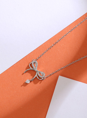 范琦同款流苏碟梦项链女高级感轻奢双层蝴蝶结锁骨链不掉色电镀