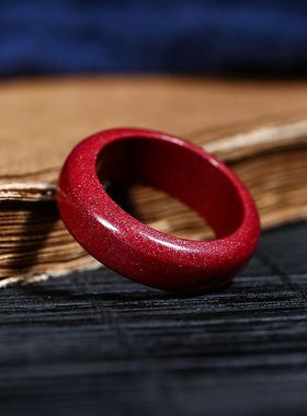 天然朱砂戒指高含量原矿红色礼物