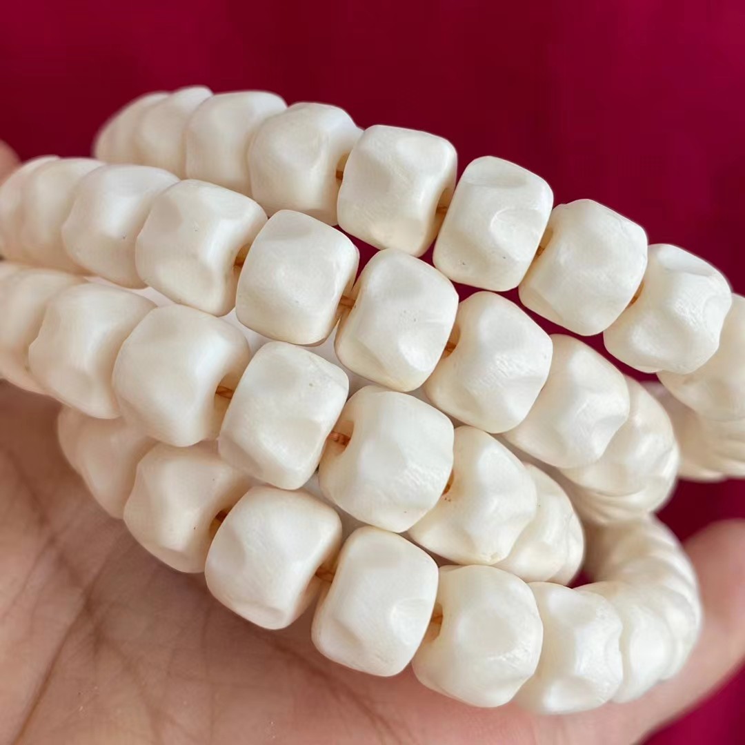 文玩顺白牛骨雕刻百香籽108颗佛珠脖珠长串藏式民族风工艺品盘玩