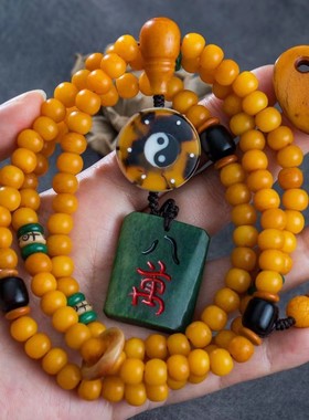 做旧炸裂藏式桶珠108颗僵小鱼钩子款牛头吊坠DIY配饰文玩挂脖珠