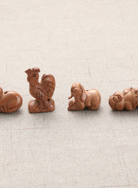 桃木雕刻立体生肖配件diy手工艺