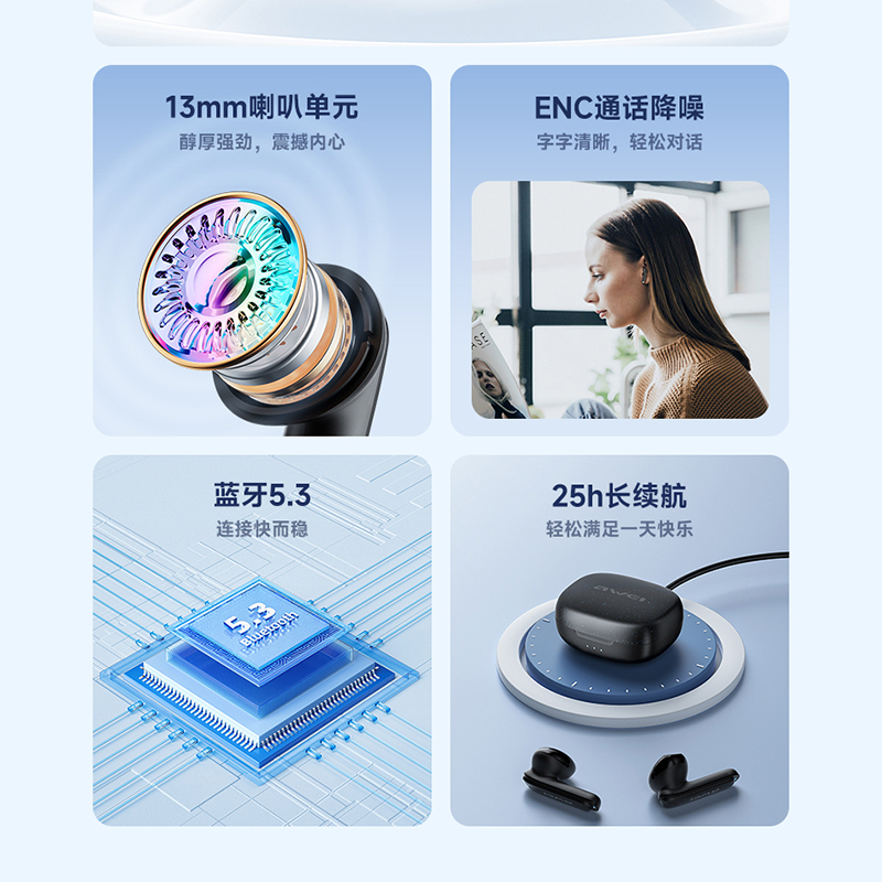 Awei用维T66半入耳式ENC降噪蓝牙耳机高清通话音乐长续航手机通用-图0