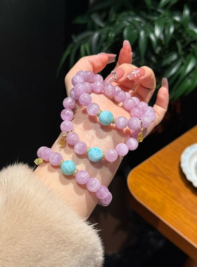 天然紫锂辉海纹石手链女款手串手工diy配饰配件串珠