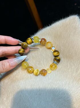 暴富来财大金霸虎眼黄萤黄塔晶黄水晶黄胶花满满黄色温柔女神手串