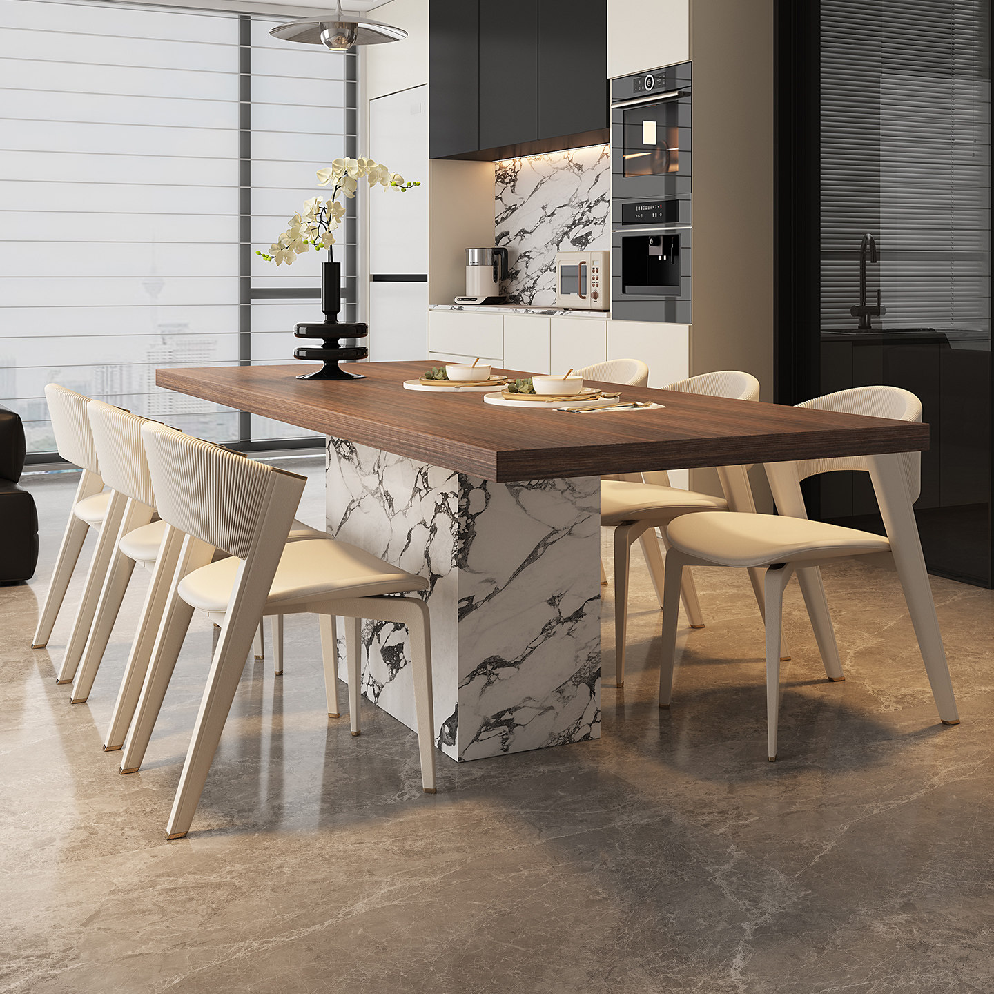 宫殿威仪长方形岩板餐桌木纹岩板2025新款高级感小户型一桌四椅,淘宝优惠券,粉丝福利购,淘宝优惠卷