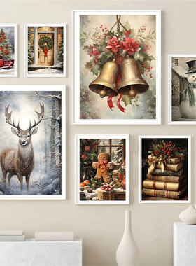 Vintage Winter Christmas Gingerbread  Сottage Santa Posters