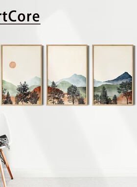 新中式山水画客厅沙发背景墙装饰