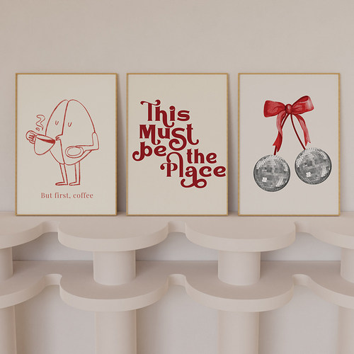 Trendy Retro Wall Set Prints Aesthetic Bar Cart Art Poster - 图0