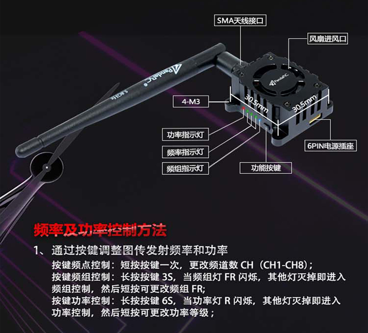 航模高清熊猫V3新版图传穿越机1W/VT5804 V3/5.8G航拍FPV图传发射 - 图2